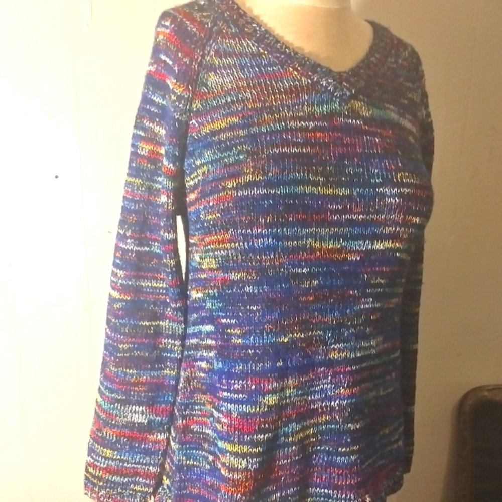 Blue rainbow marled acrylic poly blend heavy long sleeved sweater size medium